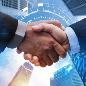 business-man-handshake-with-global-network-link-connection-graph-chart-stock-market-graphic-diagram-city-background-digital-technology-internet-communication-teamwork-partnership